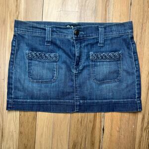 Anlo Women's 27 Micro Denim Mini Skirt Y2K Low Rise Dark Wash Front Pockets